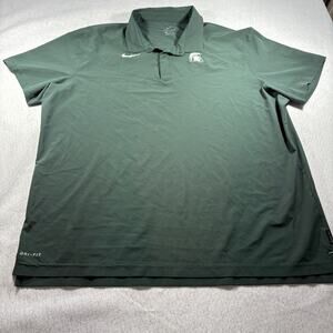 Nike Michigan State Spartans Polo Shirt Mens XXL Green Dri-FIT Sideline Coach